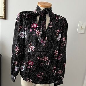 Laundry black print bow blouse